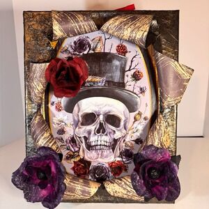 3D Halloween Lighted Skull Wall Decor Hanging Plaque Dia de los Muertos handmade
